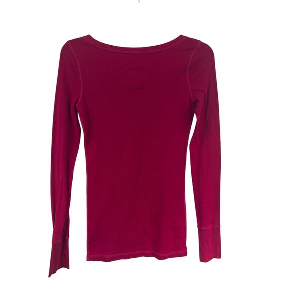 Hollister Women Sz L Henley Top Red Y2K Fitted Ribbed Grunge Elena Gilbert Twee - Picture 4 of 6
